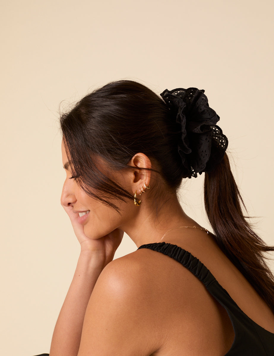 Secondary image of Black Broderie Anglaise Scrunchie